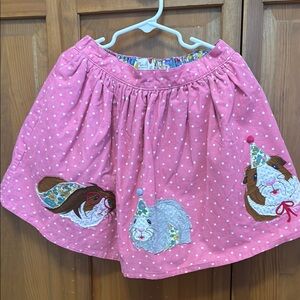 mini Boden Pink Polka Dot Skirt with Dog Appliqué 7/8